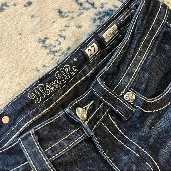 Miss Me Mid-Rise Skinny Dark Wash Houndstooth sequin size 27 inseam 29 - Picture 2 of 7